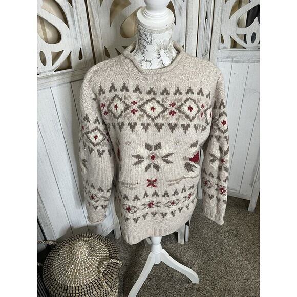 Vintage Nomadic Traders Sweater Fair Isle Style 100% Wool Snowflake Skiing Small - Picture 1 of 5